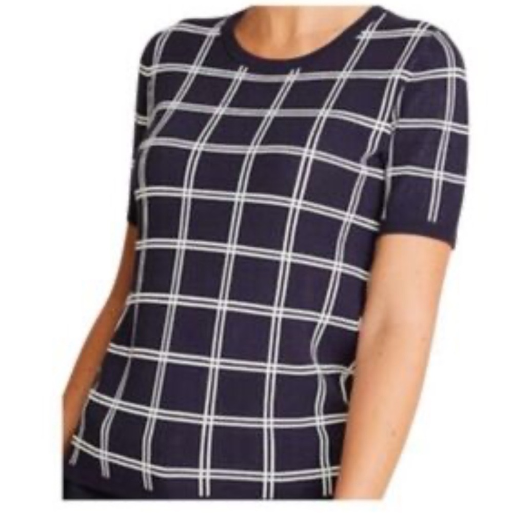 NWT Ann Taylor Windowpane Plaid Short Sleeve Sweater XS